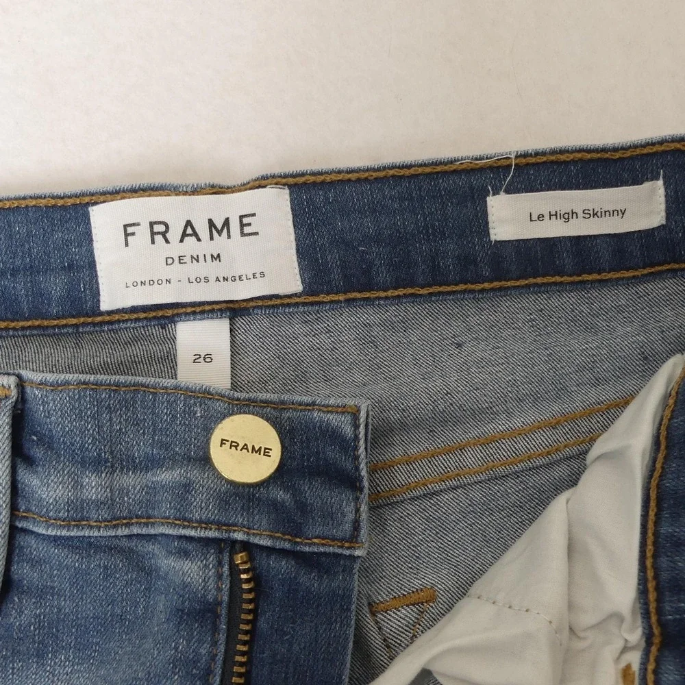 Frame Le High Skinny‎ Jeans Womens 26 Blue Brummel Distressed Raw Hem Made USA